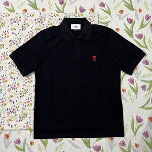 Ami Paris Heart A Logo Black Polo Shirt